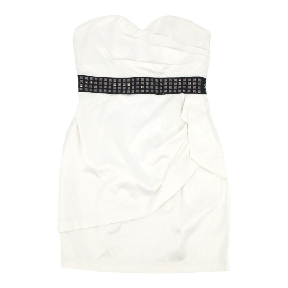 Love Tease Strapless Studded Waist Band Cocktail Dress Size 7 White Black Party